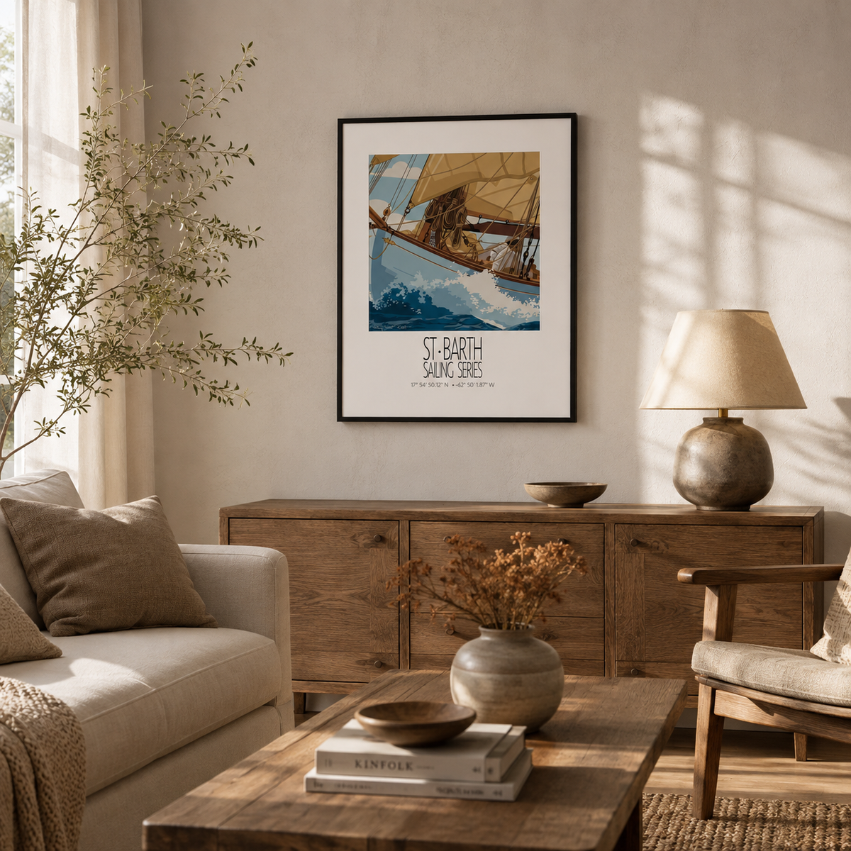 The Golden Sail St Barth sailing wall art interior mockup 1