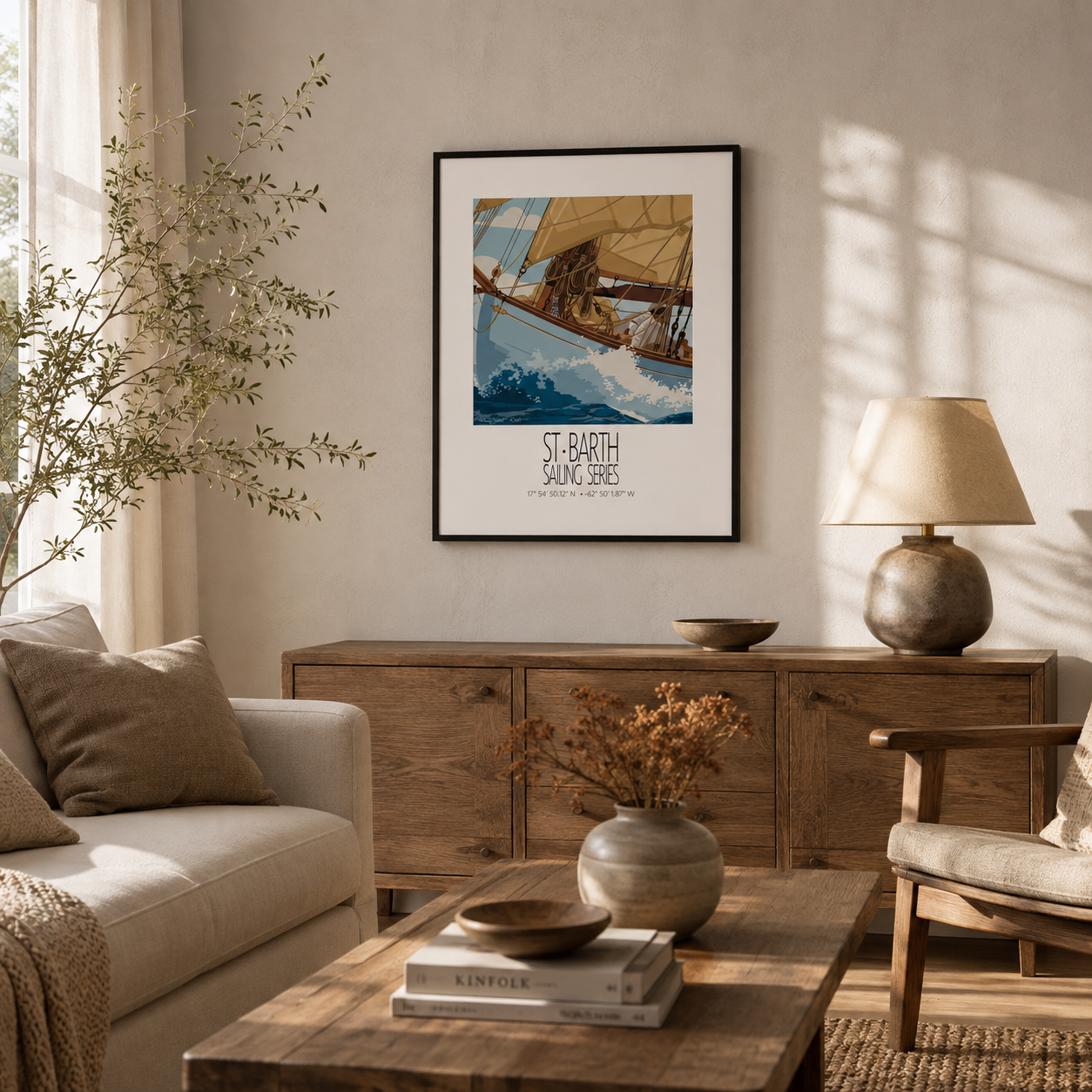 The Golden Sail St Barth sailing wall art interior mockup 1