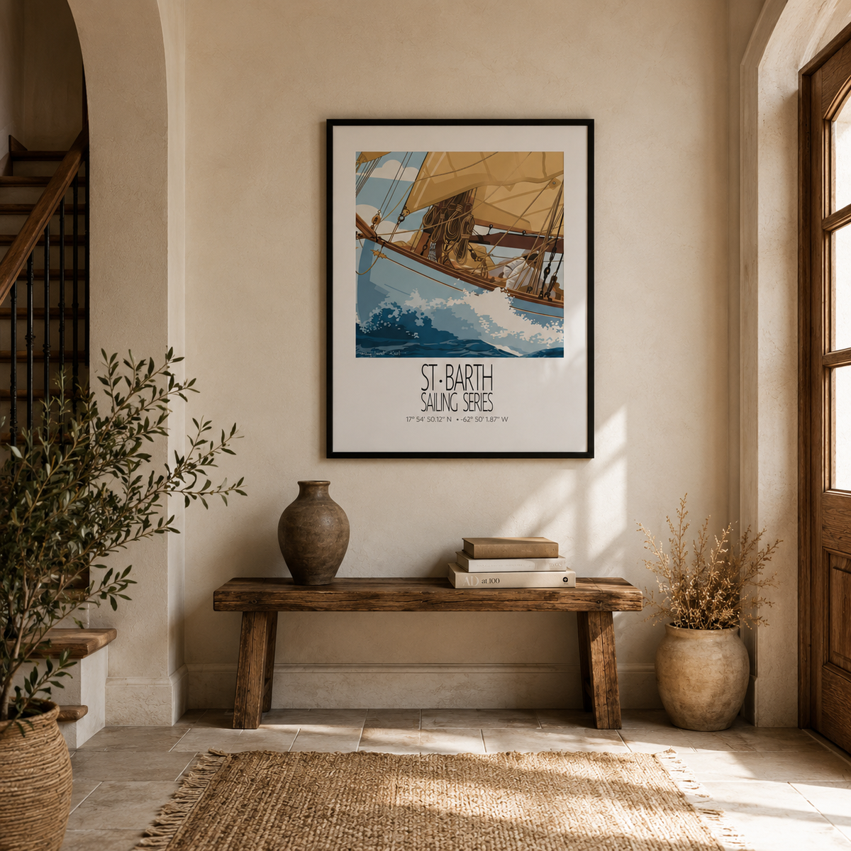 The Golden Sail St Barth sailing wall art interior mockup 2