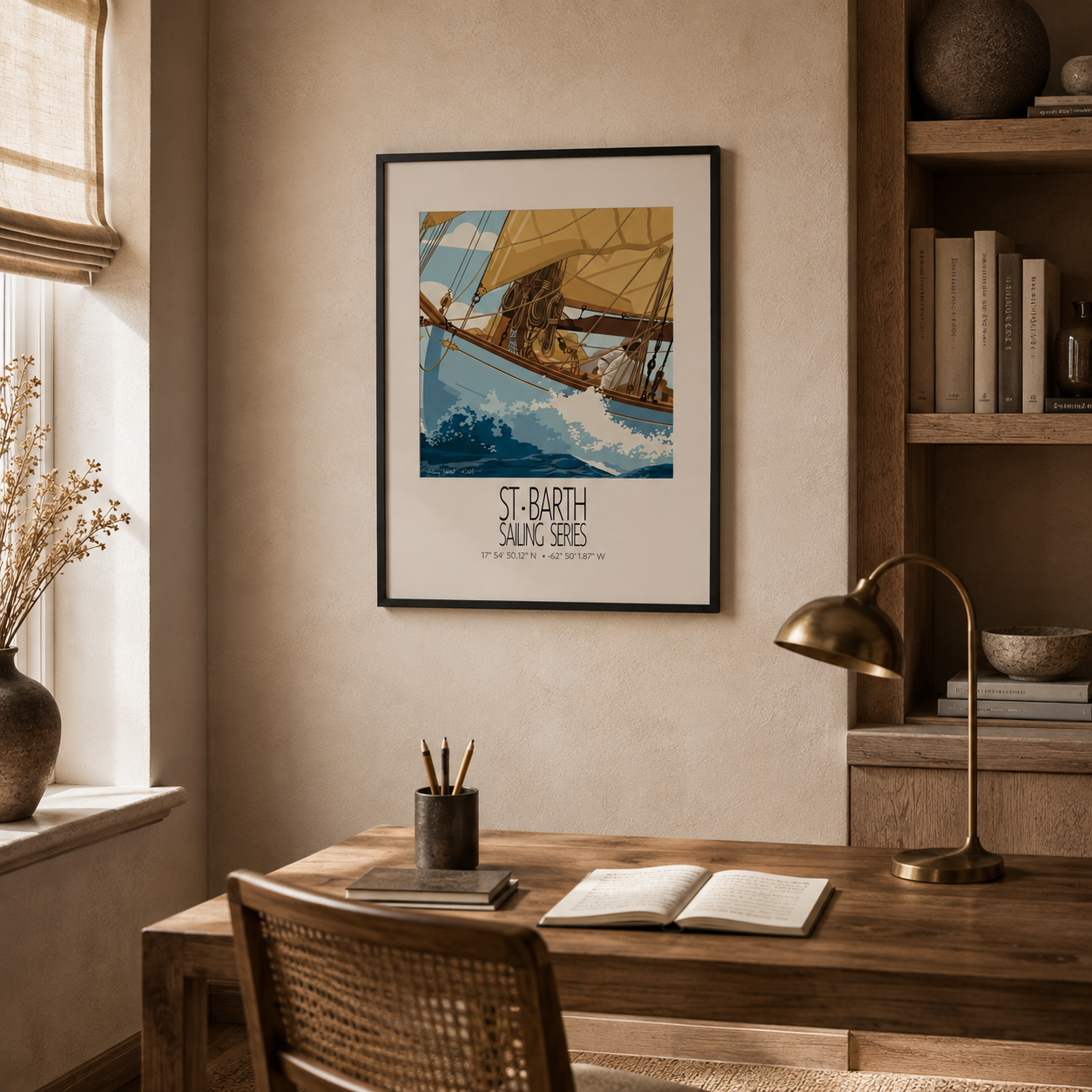 The Golden Sail St Barth sailing wall art interior mockup 3