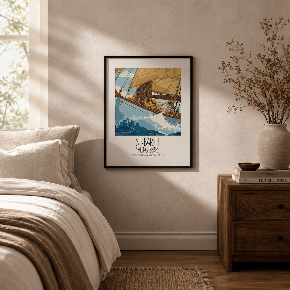 The Golden Sail St Barth sailing wall art interior mockup 4