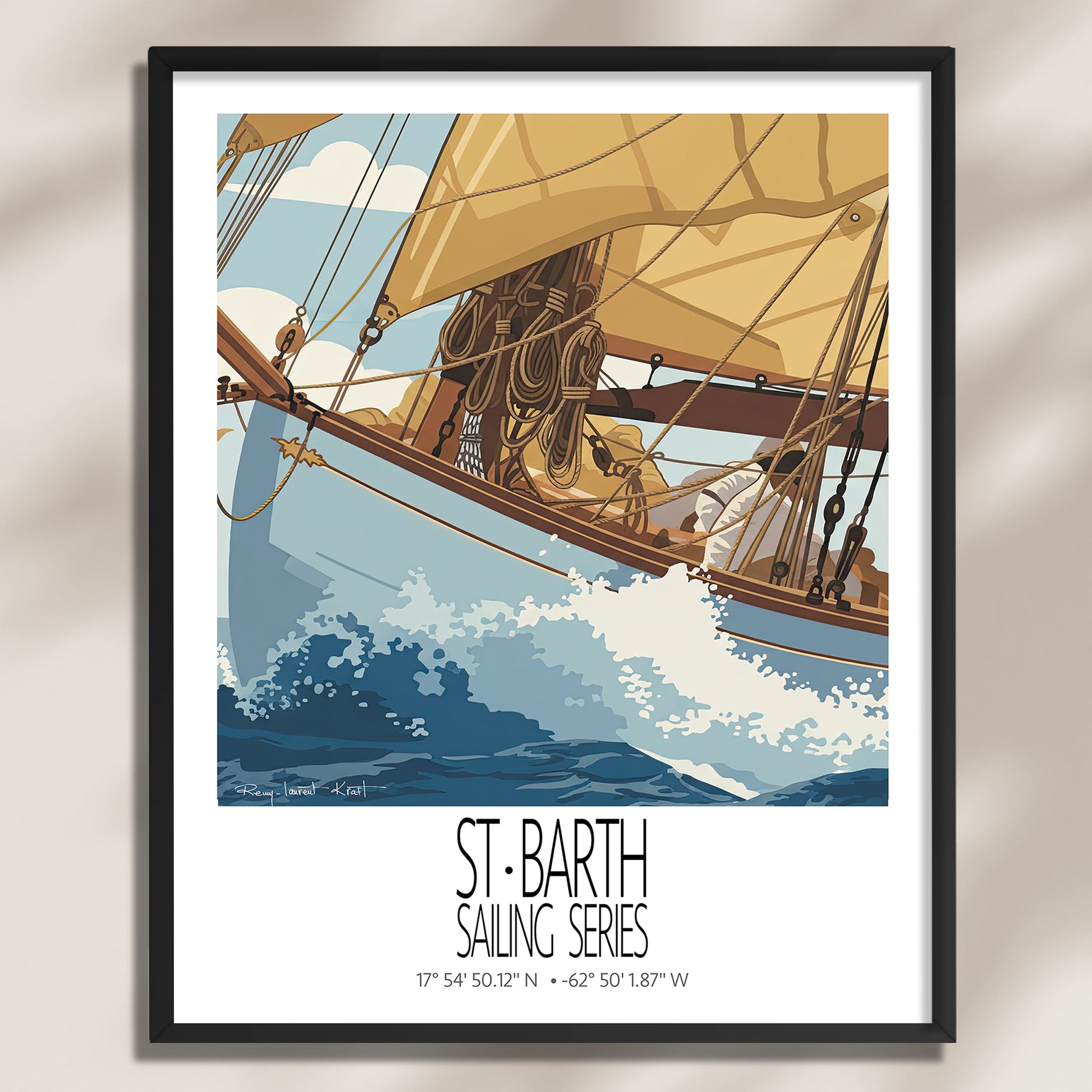 The Golden Sail framed St Barth vintage travel poster