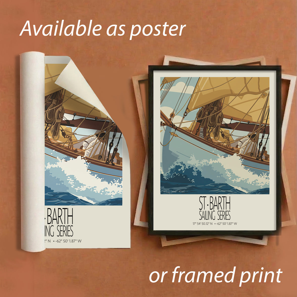 St Barth Vintage Travel Poster – The Golden Sail – Sailing Wall Art