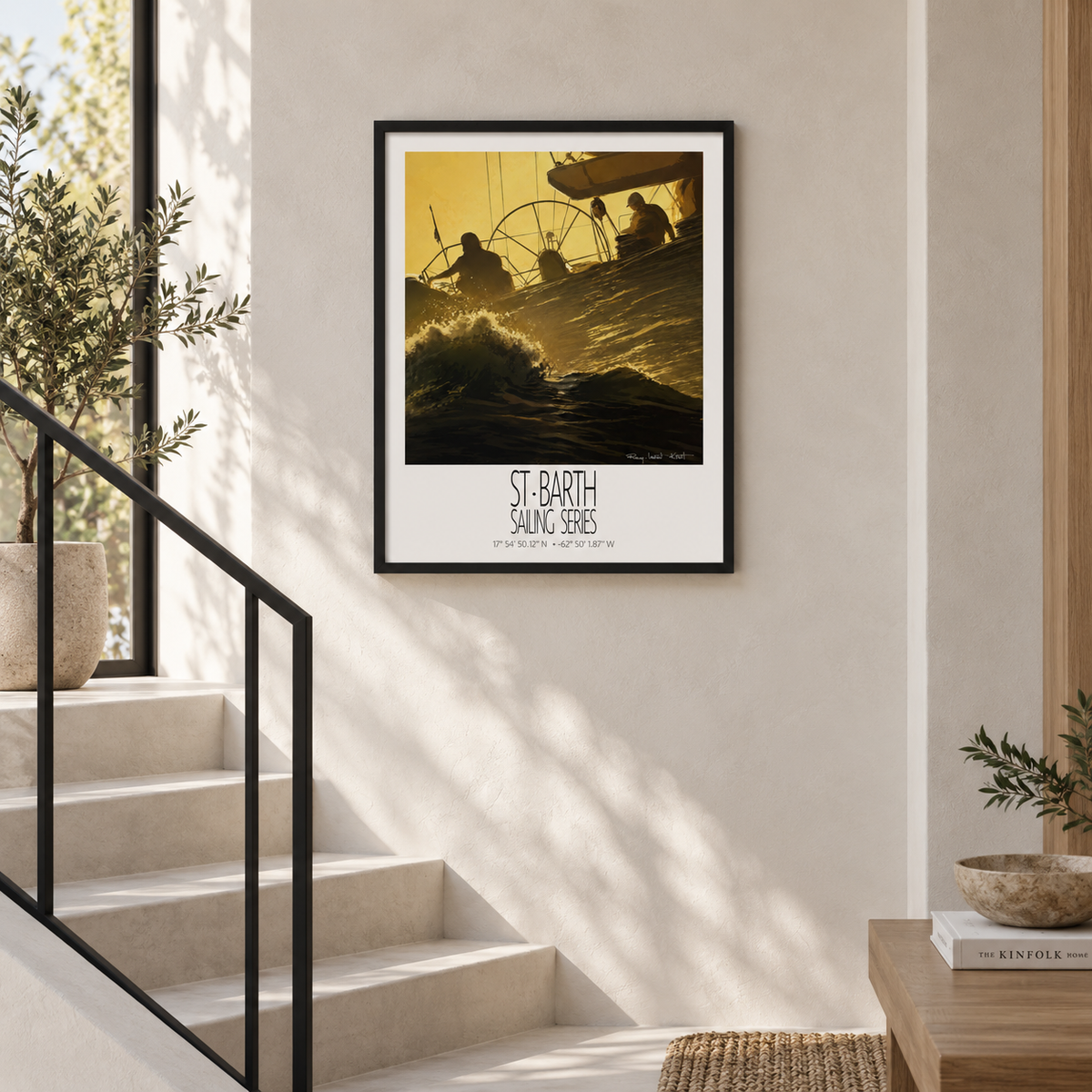 Golden Wake – interior ambience 3 – framed St Barth sailing wall art