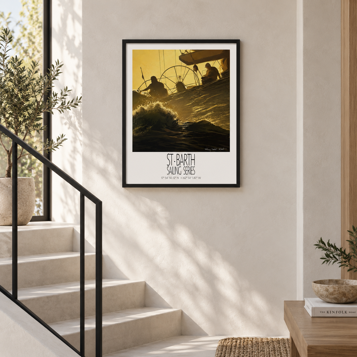 Golden Wake – interior ambience 3 – unframed St Barth sailing wall art