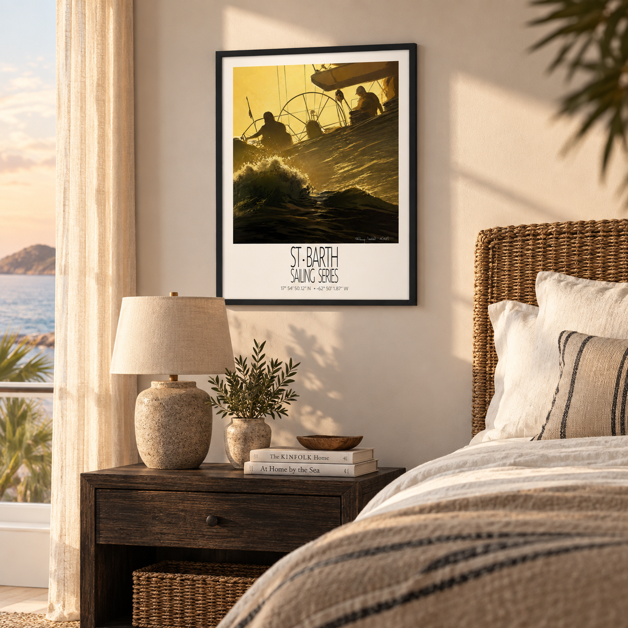 Golden Wake – interior ambience 4 – framed St Barth sailing wall art