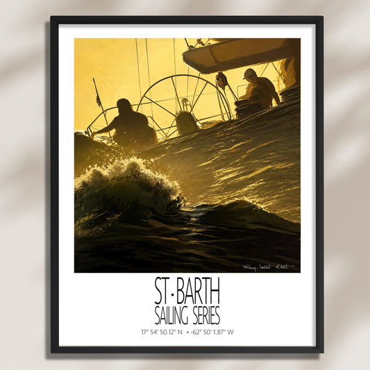 Golden Wake – product view on a light background – framed St Barth sailing wall art