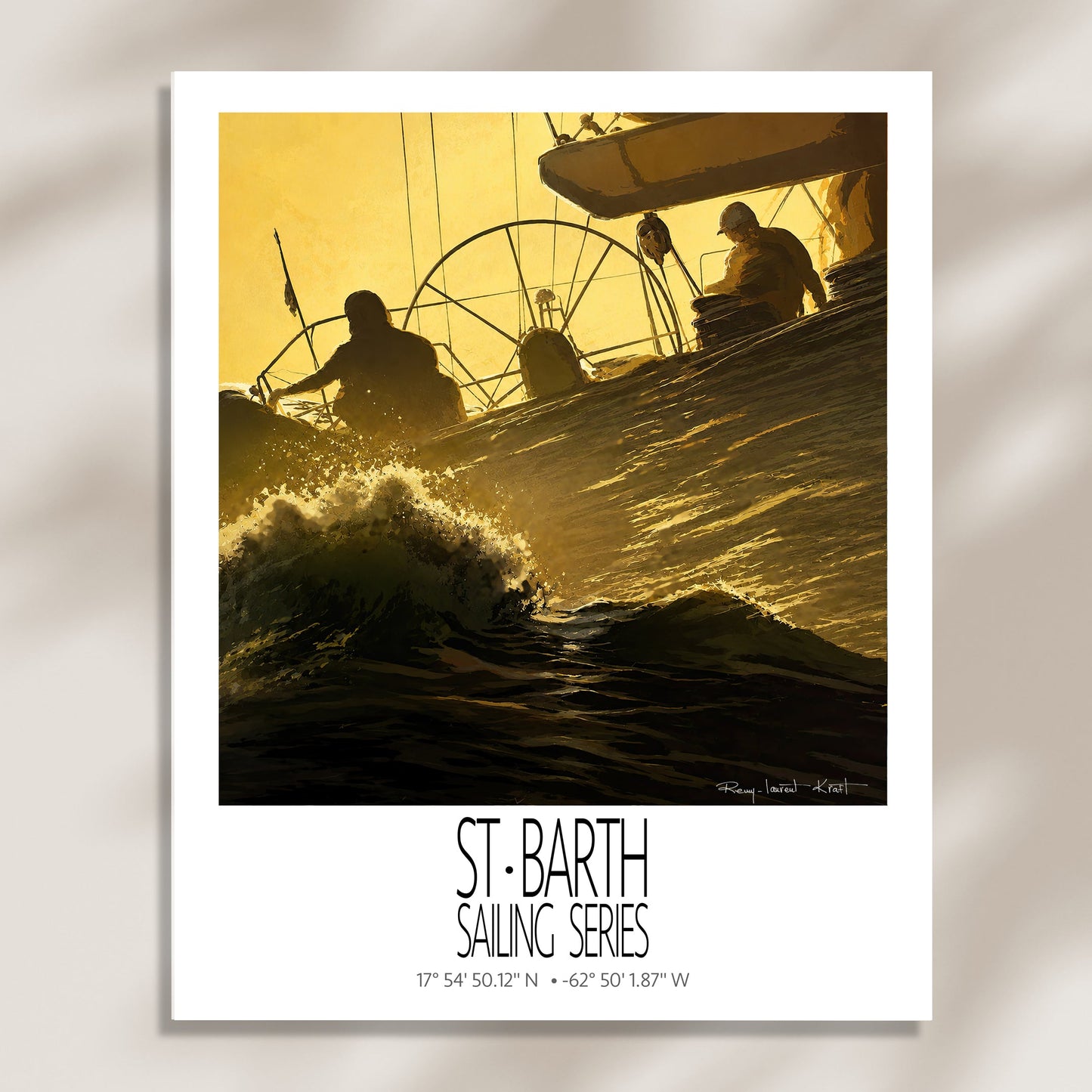 Golden Wake – poster-only product view on a light background – unframed St Barth sailing wall art