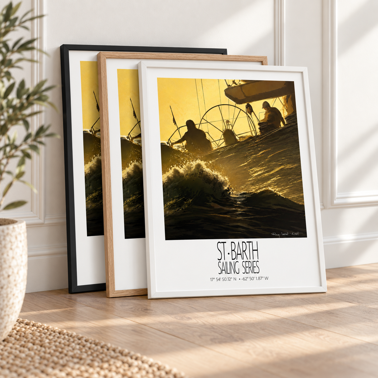 Golden Wake – frame colors information – framed St Barth sailing wall art
