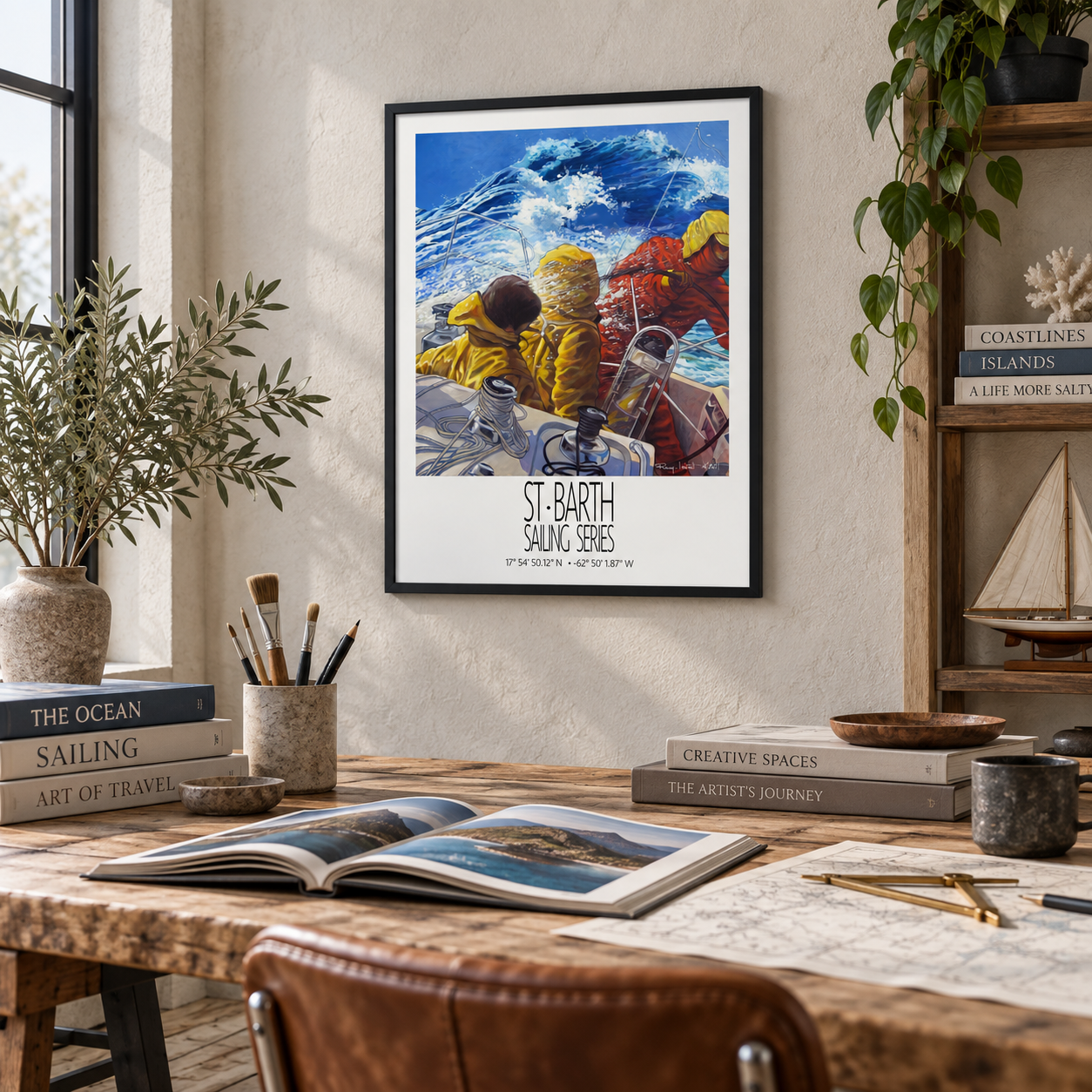 Grand Equipage – interior ambience 3 – framed St Barth sailing wall art