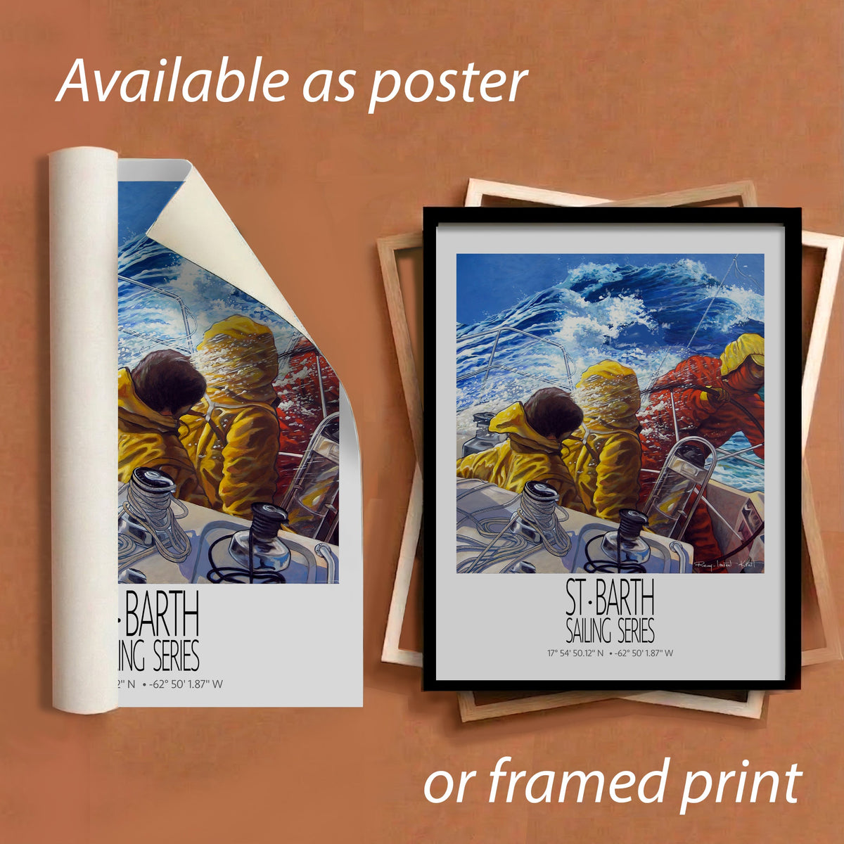 Grand Equipage – framed and unframed versions information – framed St Barth sailing wall art