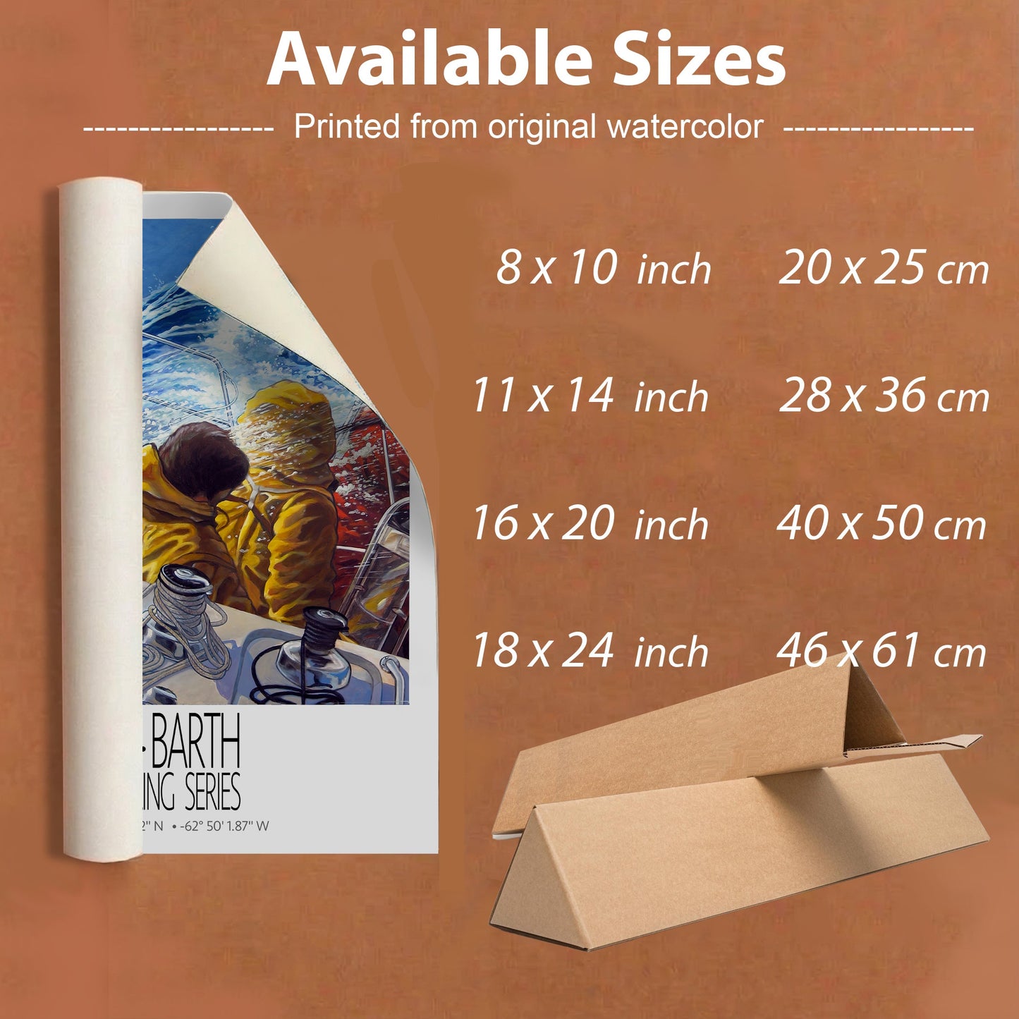 Grand Equipage – unframed sizes information – unframed St Barth sailing wall art