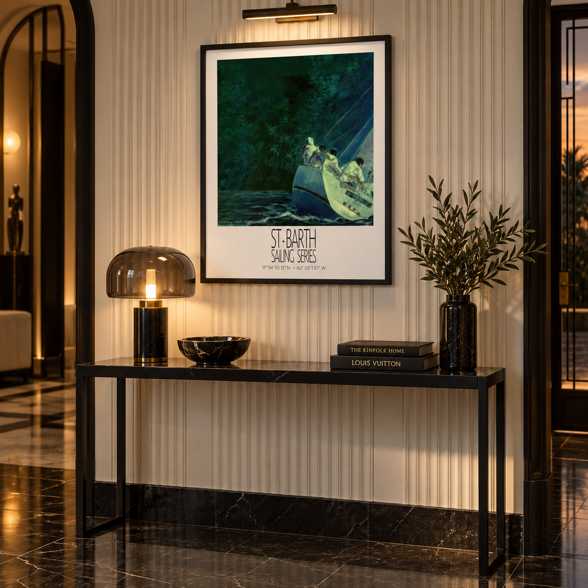 Night Regatta – interior ambience 1 – framed St Barth sailing wall art