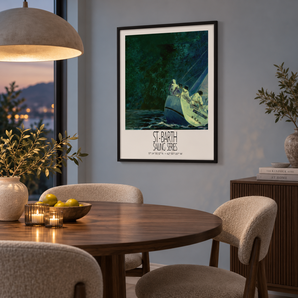 Night Regatta – interior ambience 2 – framed St Barth sailing wall art