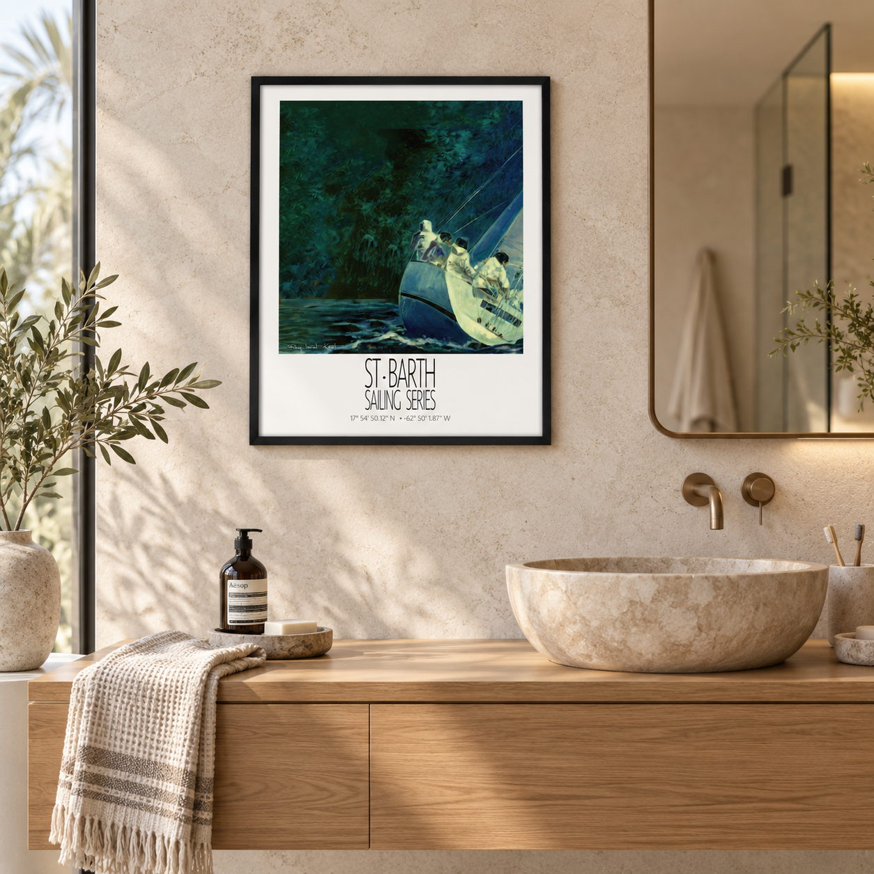 Night Regatta – interior ambience 4 – framed St Barth sailing wall art