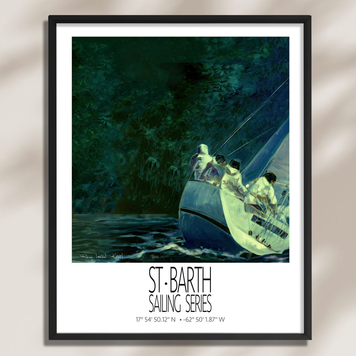 Night Regatta – product view on a light background – framed St Barth sailing wall art