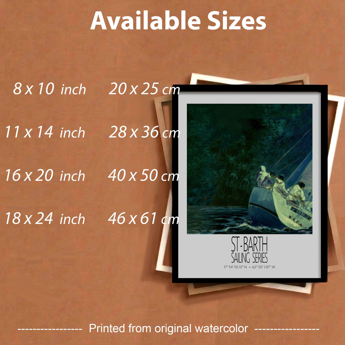 Night Regatta – framed sizes information – framed St Barth sailing wall art