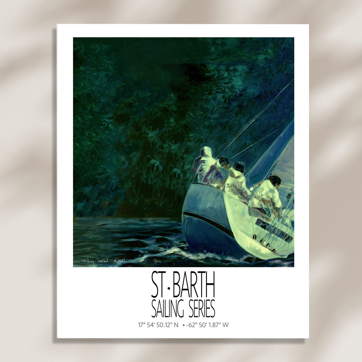 Night Regatta – poster-only product view on a light background – unframed St Barth sailing wall art