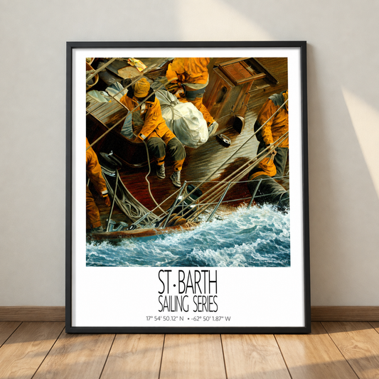 On Deck – black framed deck presentation – framed St Barth sailing wall art