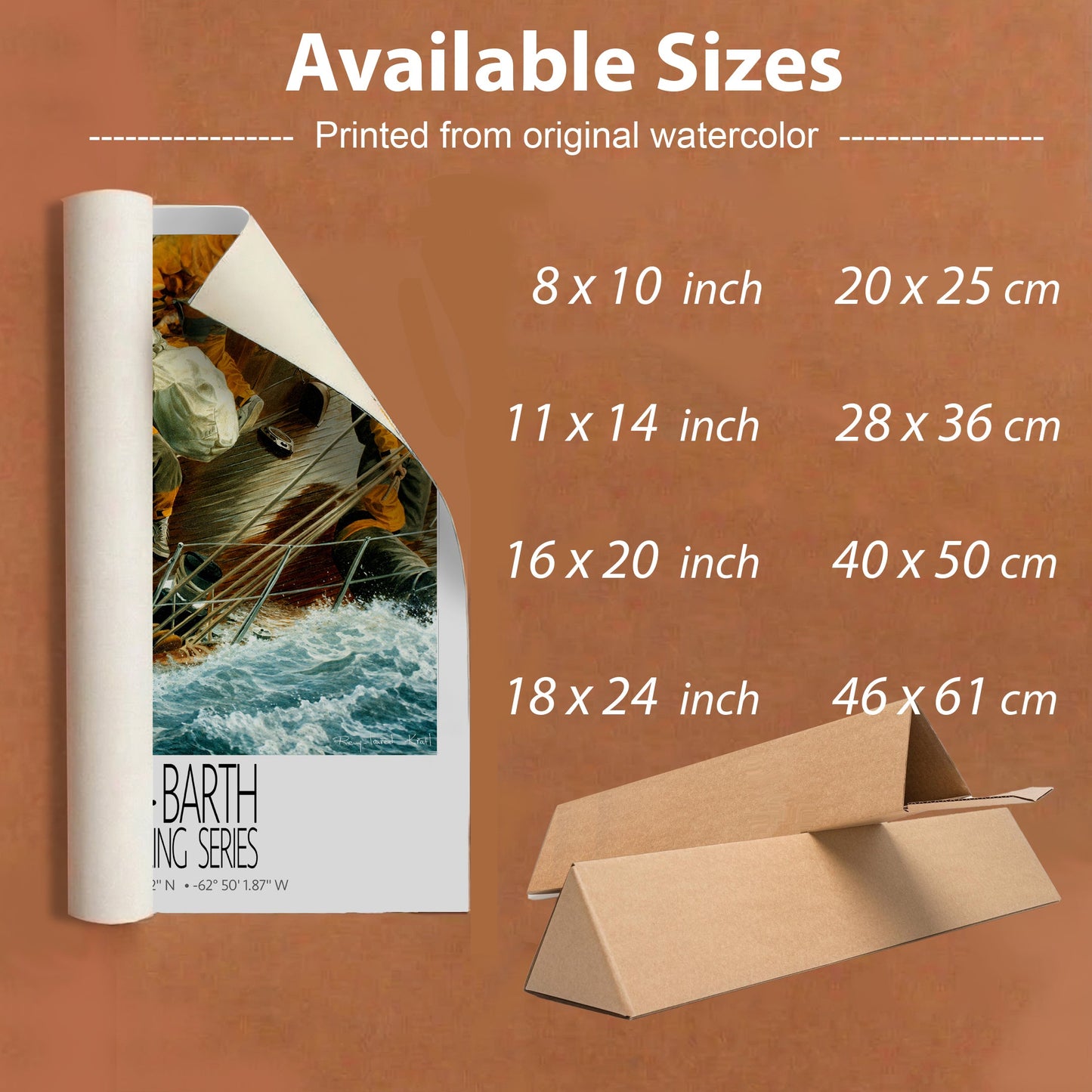 On Deck – unframed sizes information – unframed St Barth sailing wall art