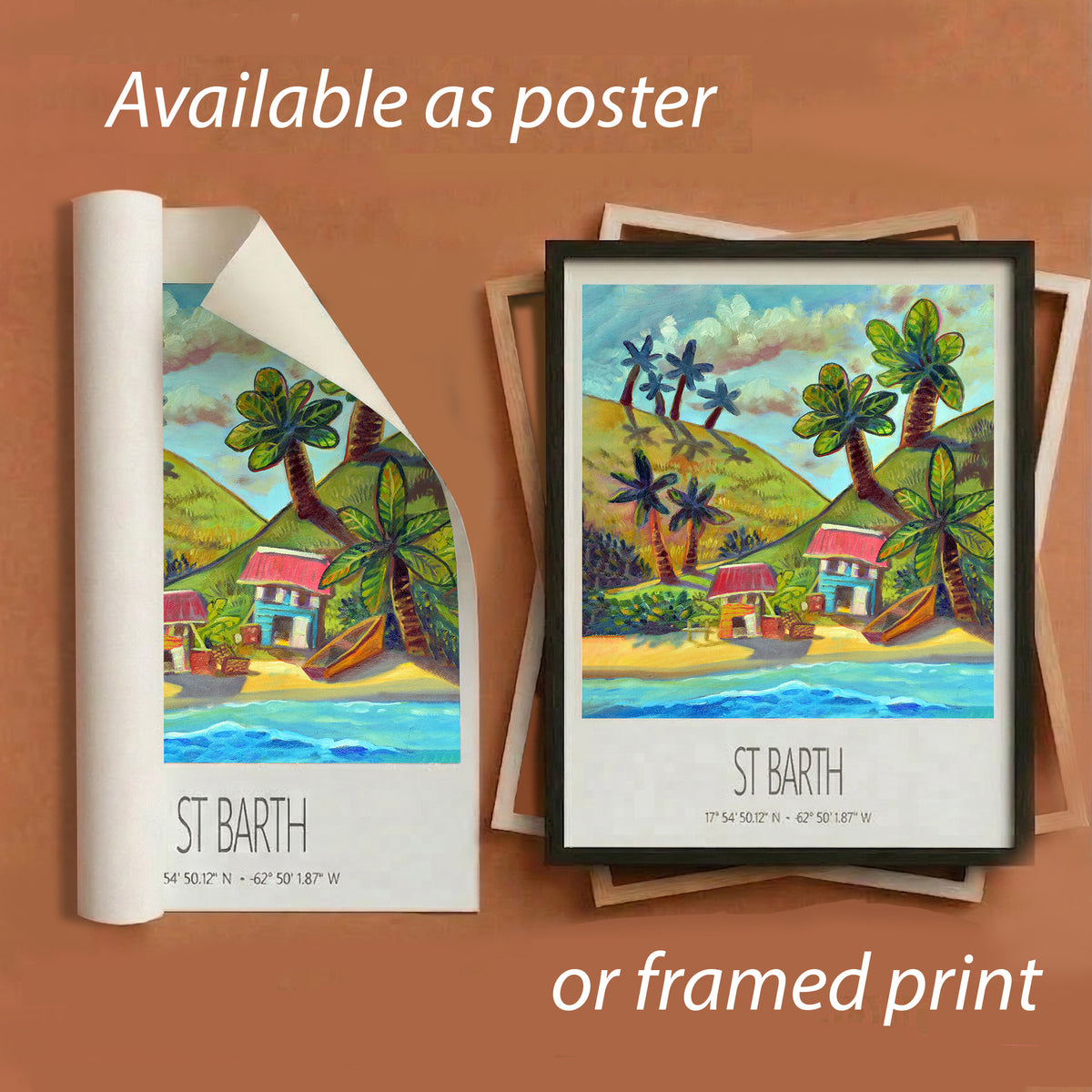 St Barth Vintage Travel Poster – Two Cottages – Caribbean Wall Art