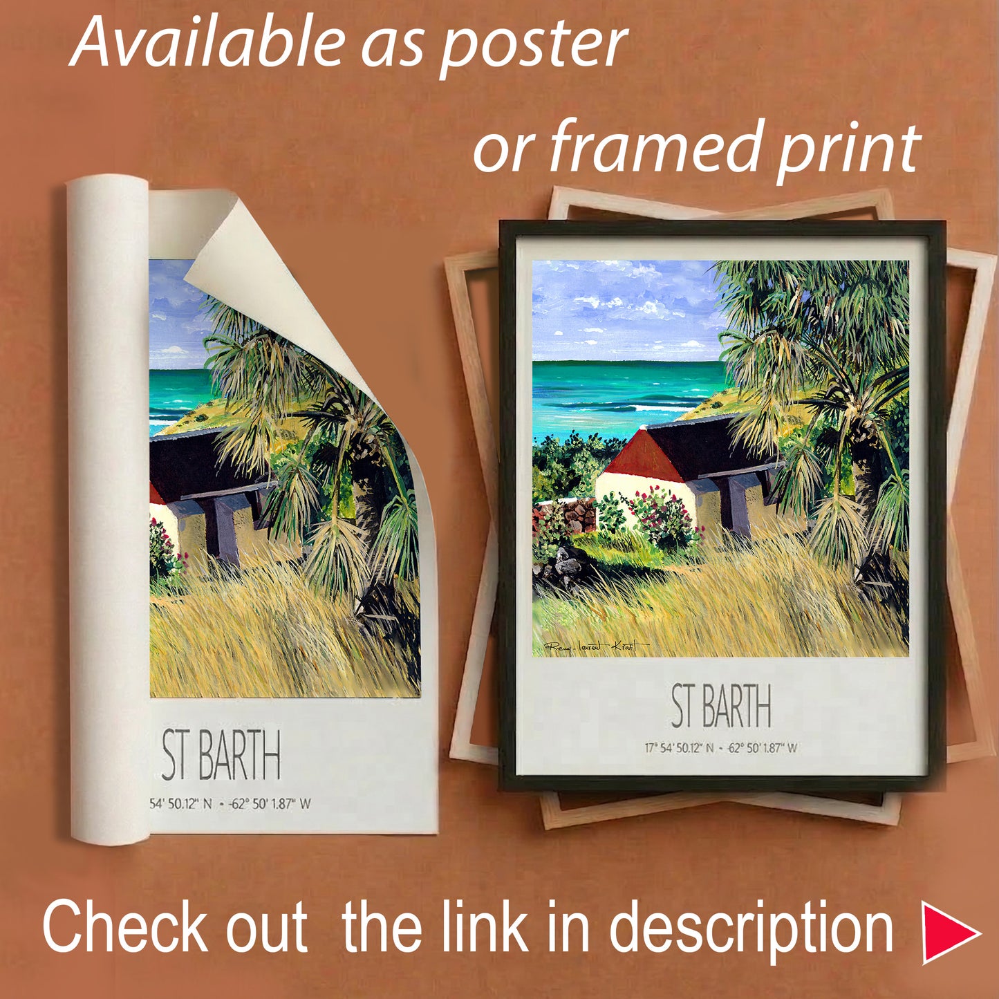 Vintage Travel Poster – St Barth – Grand Cul de Sac Bay – Framed Caribbean Art Print
