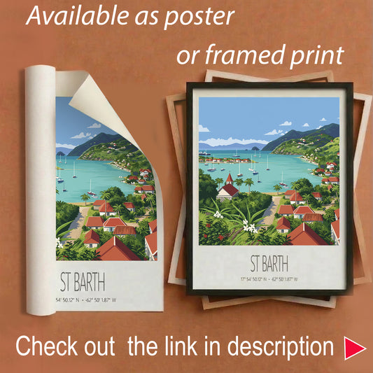 Vintage Travel Poster – St Barth – Gustavia Bay – Caribbean Art Print