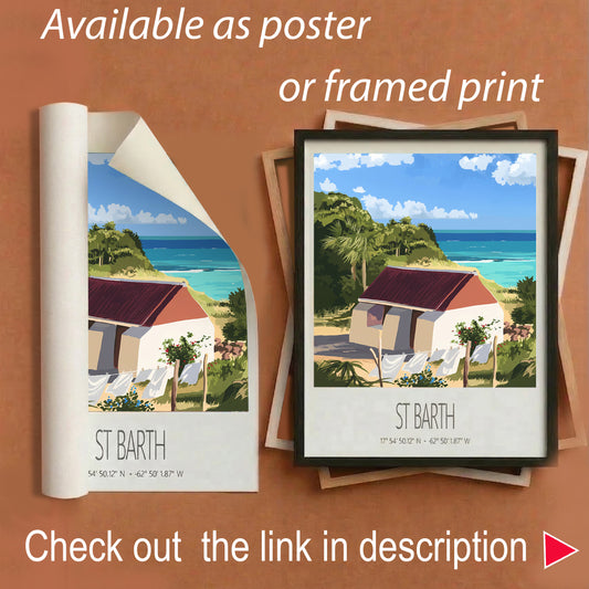 Vintage Travel Poster – St Barth – Petit Cul De Sac Bay – Framed Caribbean Art Print