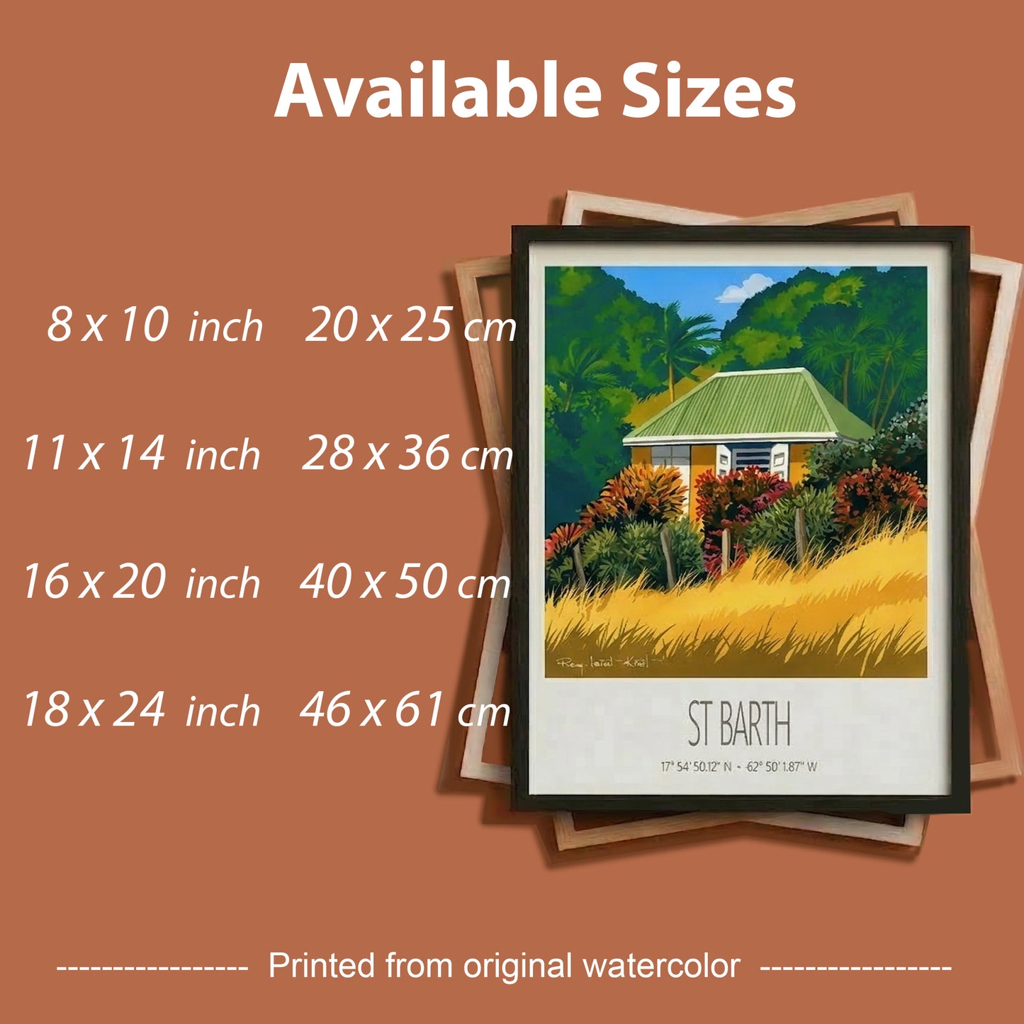 Vintage Travel Poster – St Barth – Yellow Grass – Framed Caribbean Art Print
