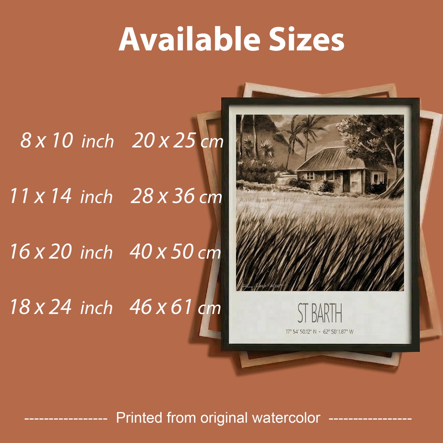 Vintage Travel Poster – St Barth – Cottage Palm Trees – Framed Caribbean Art Print