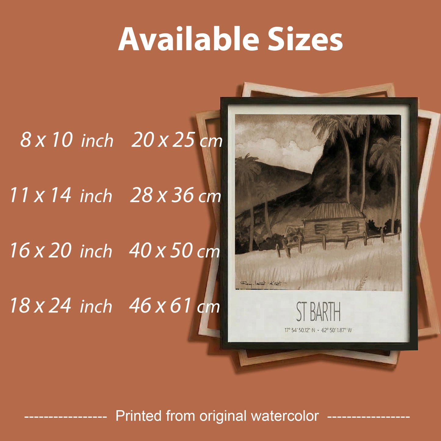 Vintage Travel Poster – St Barth – Tropical Cottage – Framed Caribbean Art Print