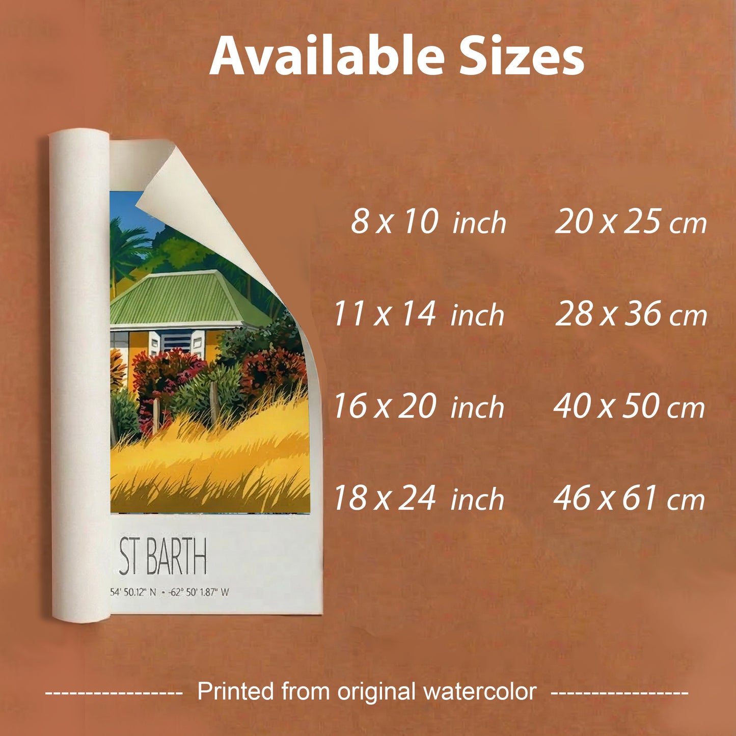 St Barth Watercolor Print – Case Herbes Jaunes – Framed Caribbean Wall Art