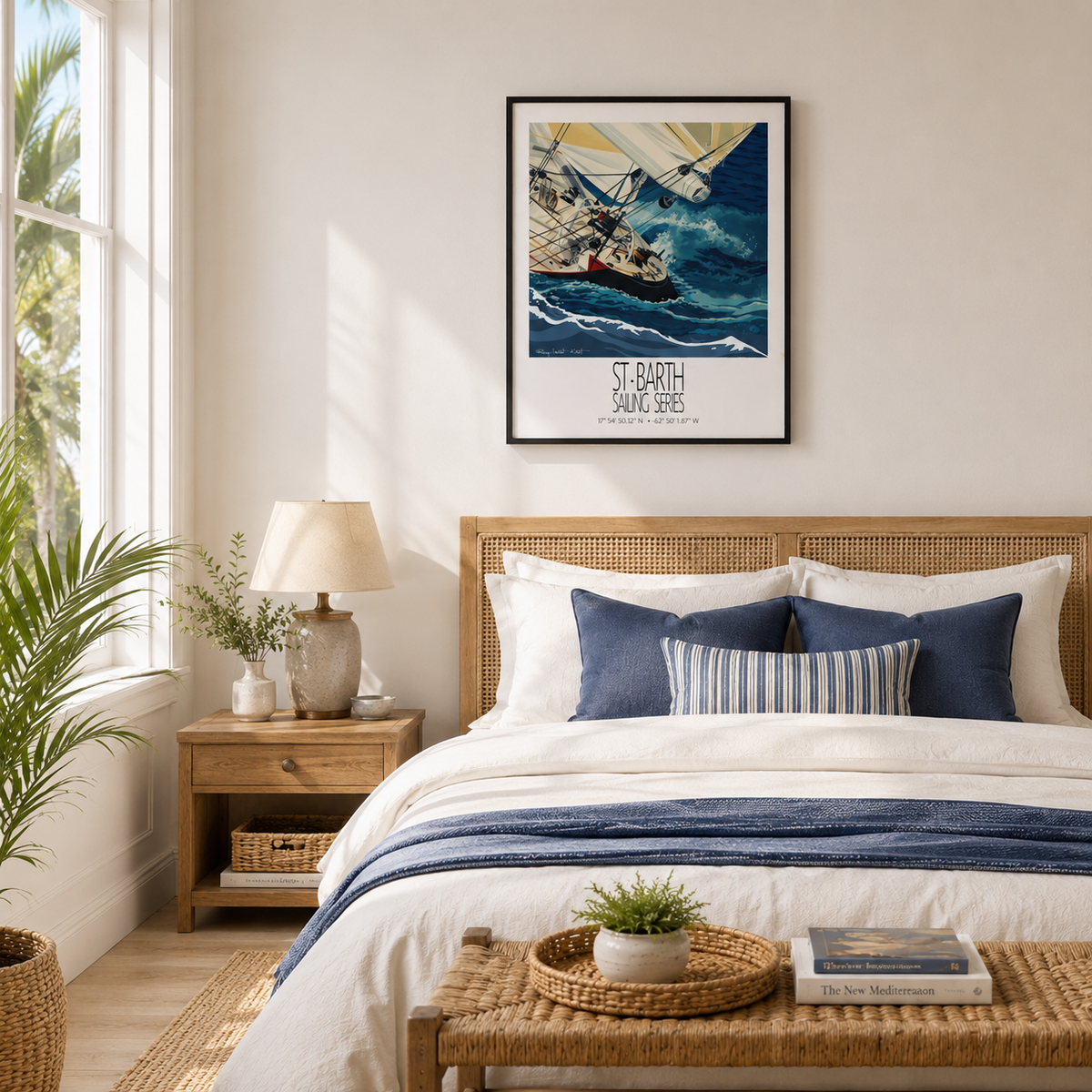 Red Hull St Barth sailing wall art interior mockup 2