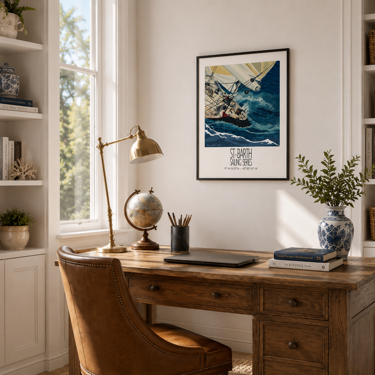 Red Hull St Barth sailing wall art interior mockup 3