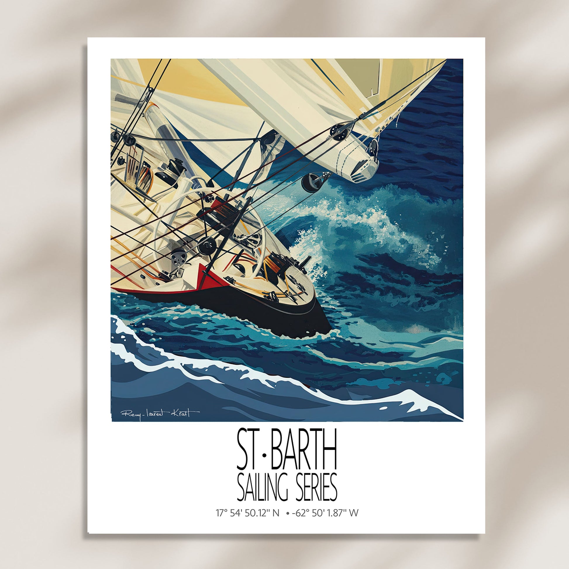 Red Hull unframed St Barth vintage travel poster