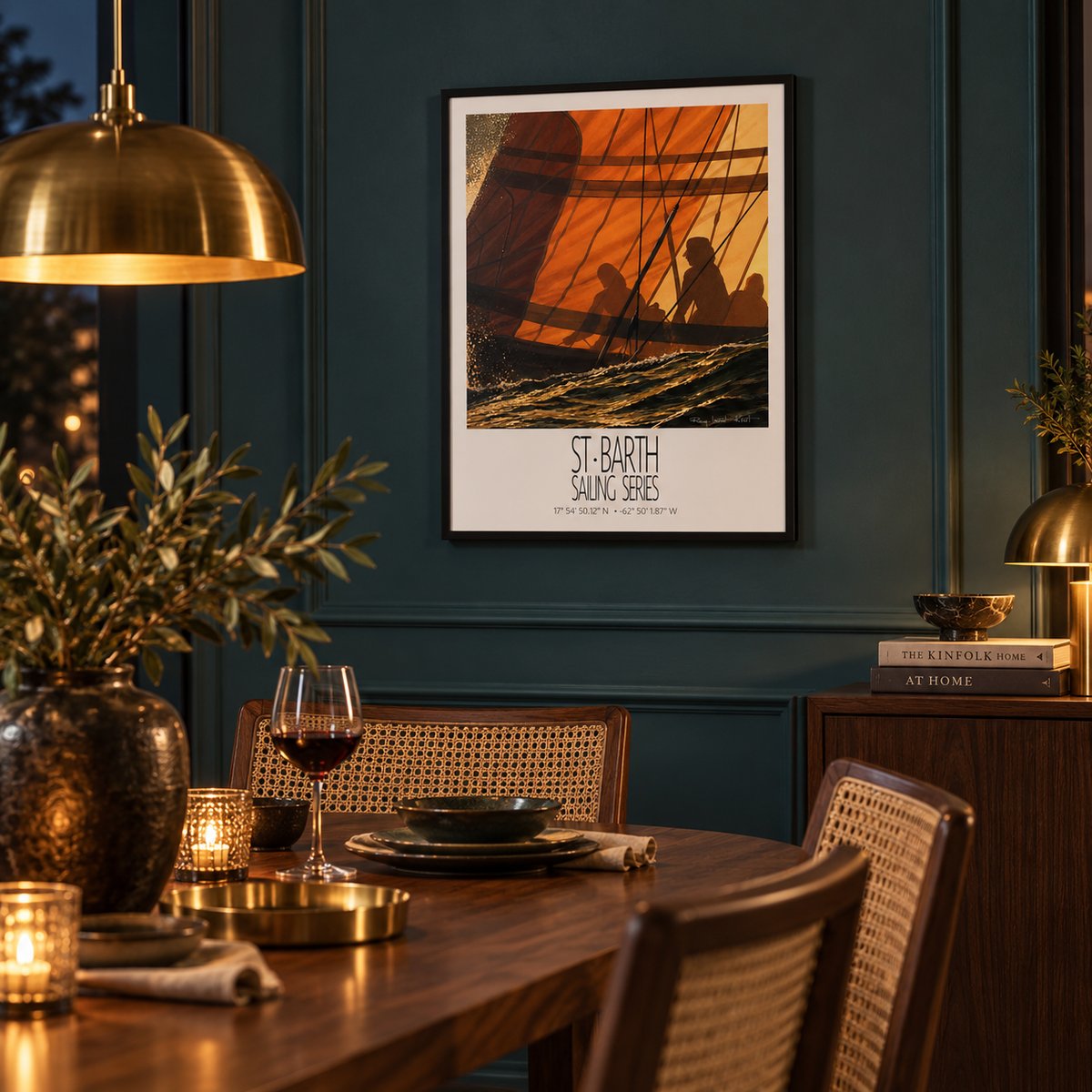 Sunset – interior ambience 2 – unframed St Barth sailing wall art