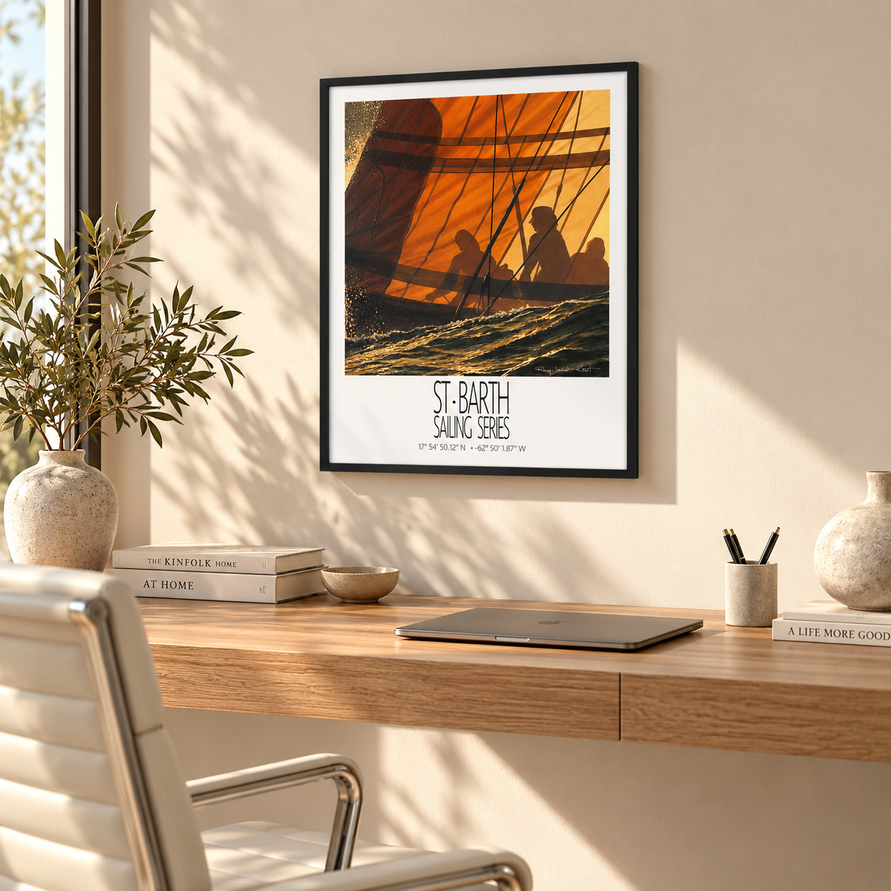 Sunset – interior ambience 3 – unframed St Barth sailing wall art