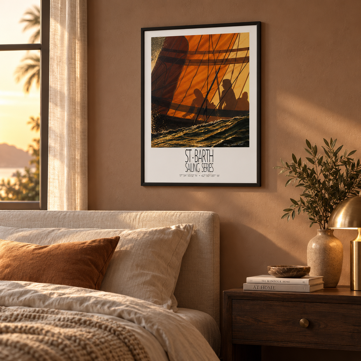 Sunset – interior ambience 4 – framed St Barth sailing wall art