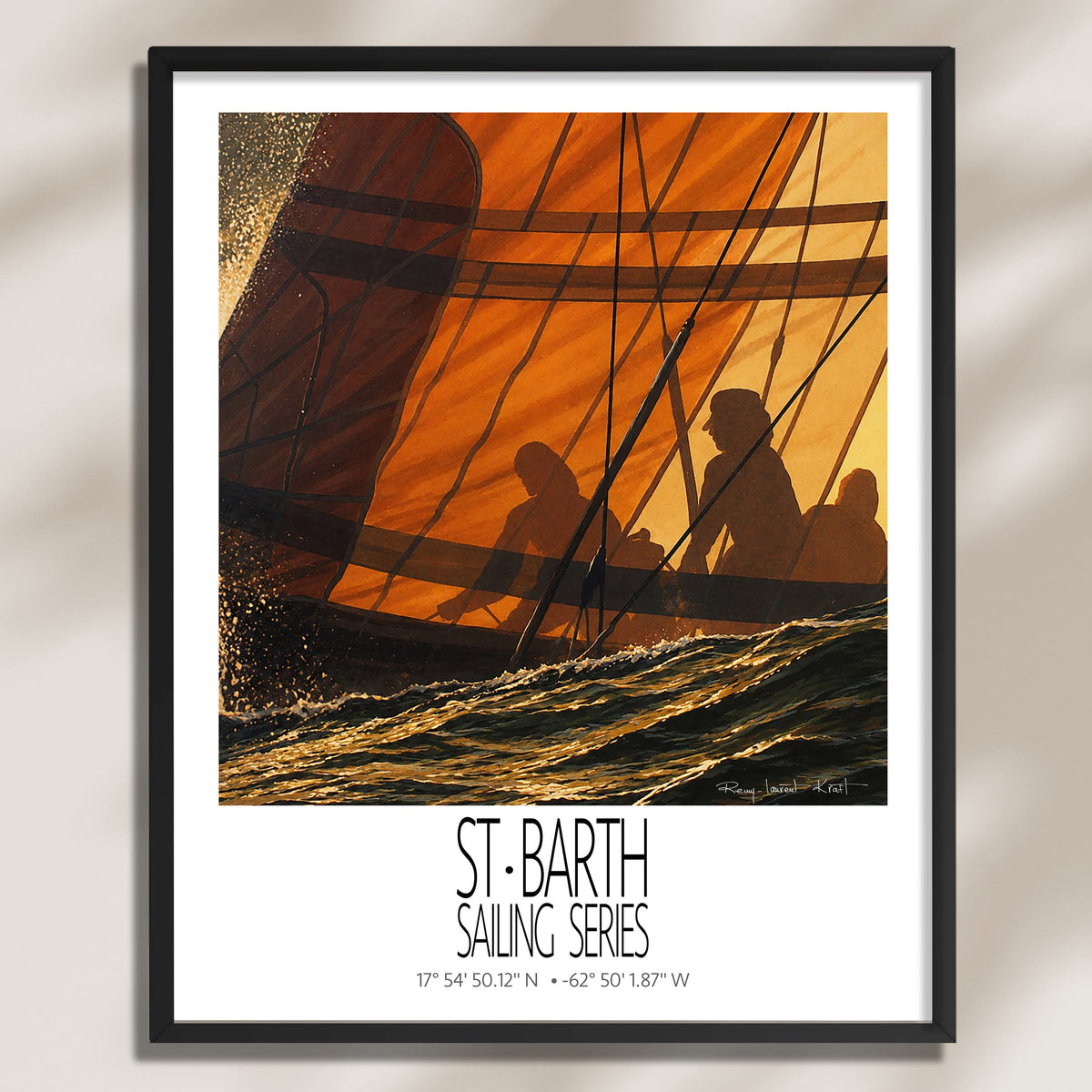 Sunset – product view on a light background – framed St Barth sailing wall art