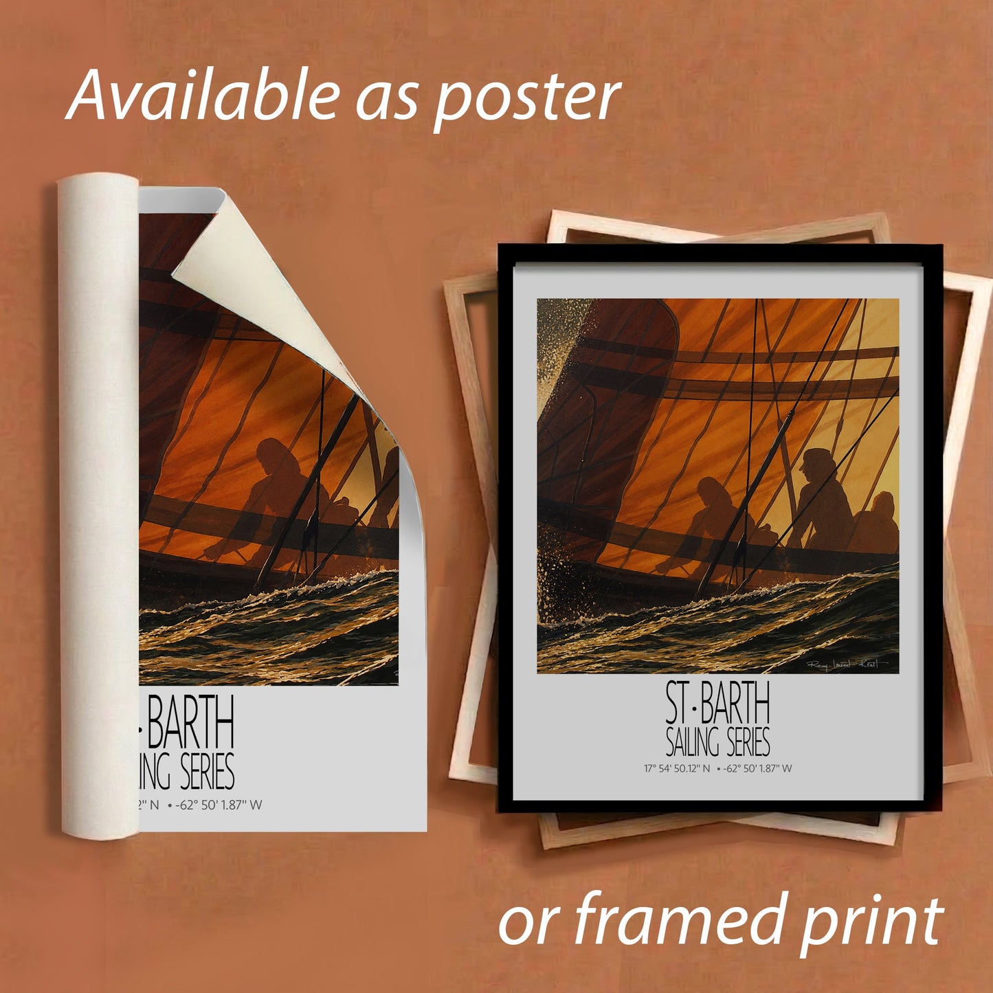 Sunset – framed and unframed versions information – framed St Barth sailing wall art