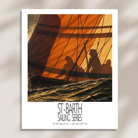 Sunset – poster-only product view on a light background – unframed St Barth sailing wall art