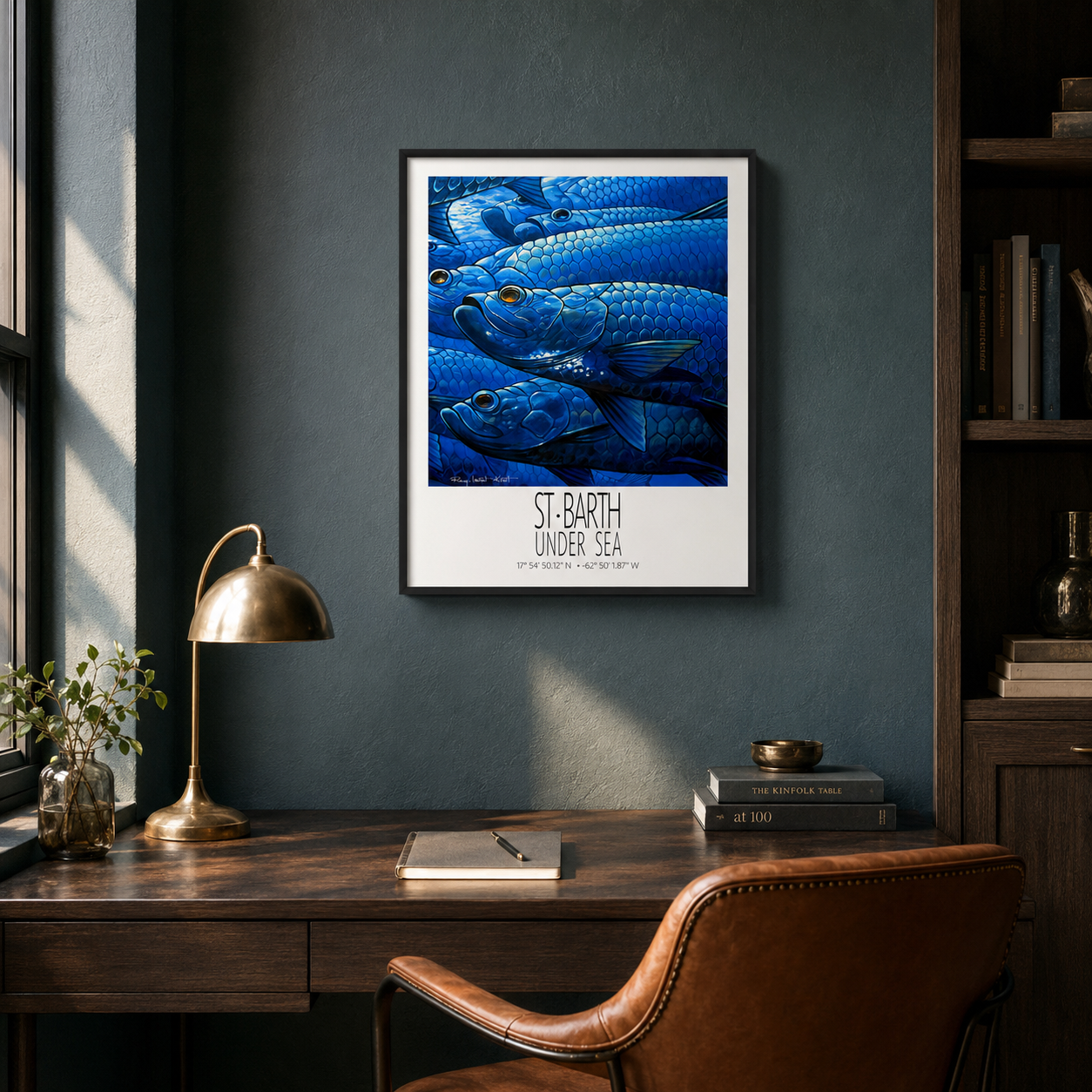 Tarpons Under Sea wall art interior mockup 2