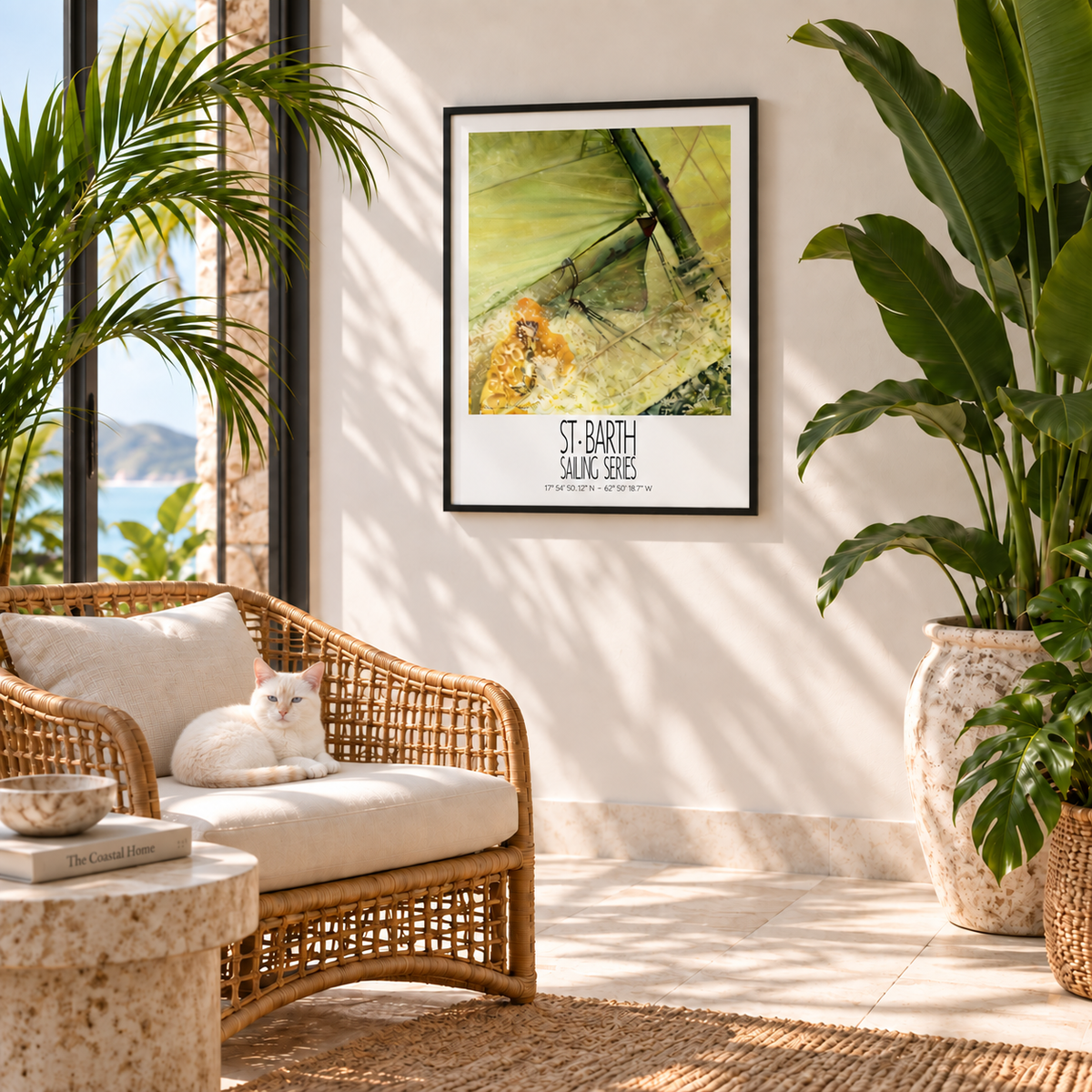 The Sail – interior ambience 2 – framed St Barth sailing wall art