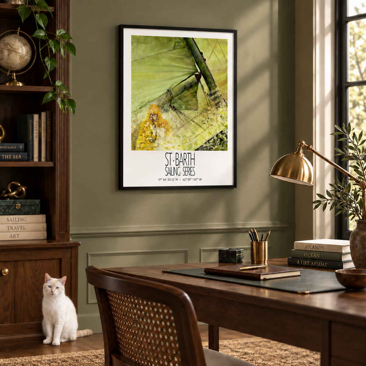 The Sail – interior ambience 3 – framed St Barth sailing wall art