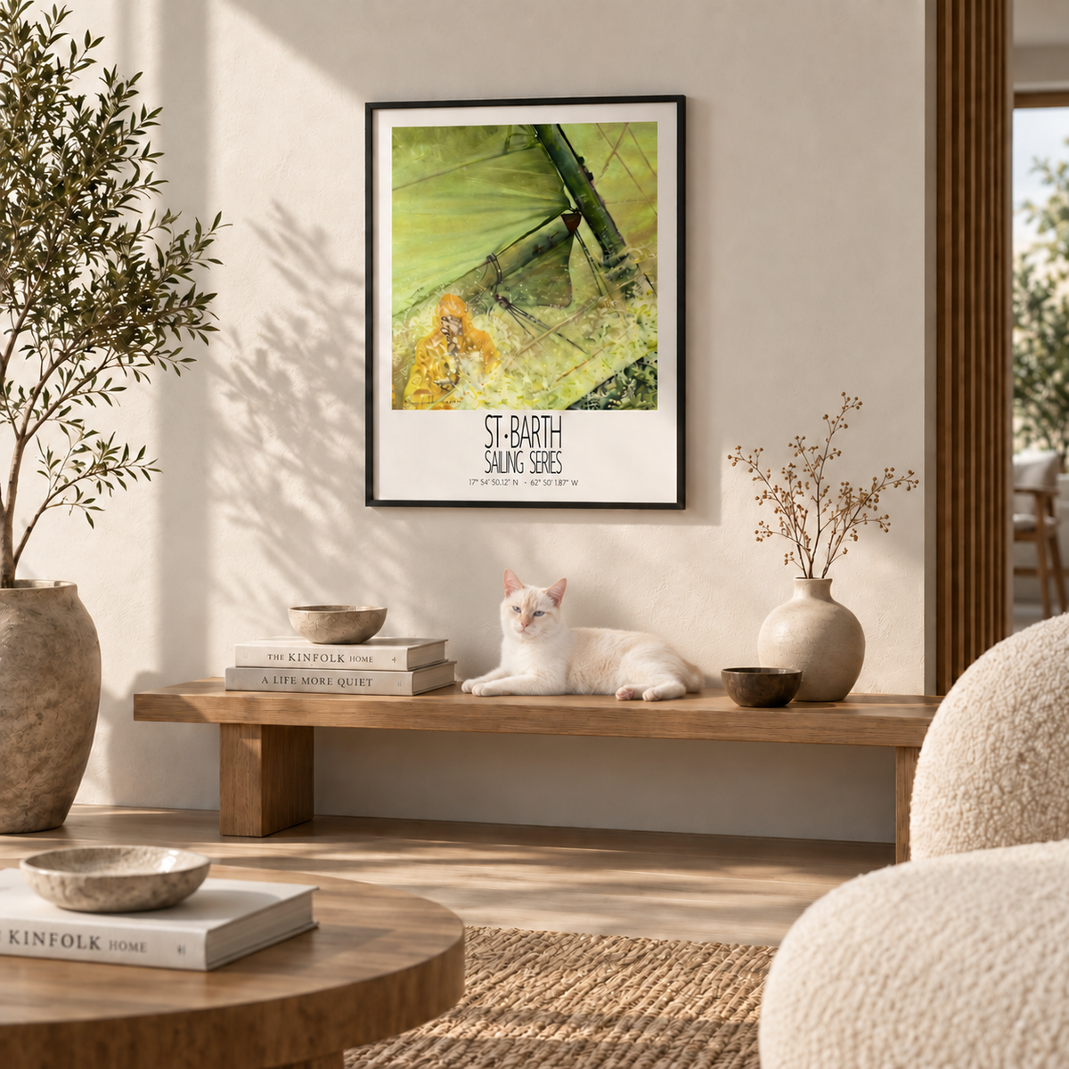 The Sail – interior ambience 4 – framed St Barth sailing wall art