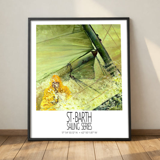 The Sail – black framed deck presentation – framed St Barth sailing wall art