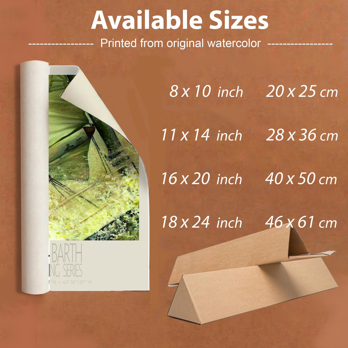 The Sail – unframed sizes information – unframed St Barth sailing wall art