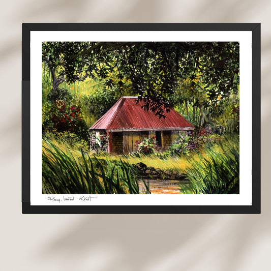 St Barth Watercolor Print – Vieille Case – Framed Caribbean Wall Art