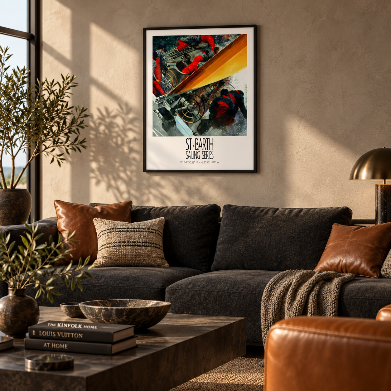 The Yellow Sail – interior ambience 1 – framed St Barth sailing wall art