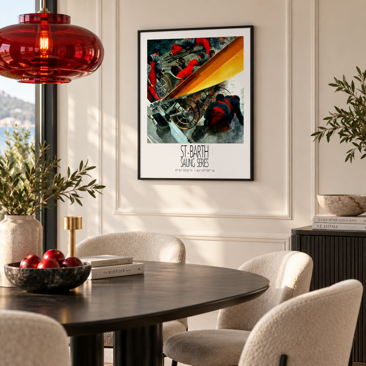 The Yellow Sail – interior ambience 2 – framed St Barth sailing wall art
